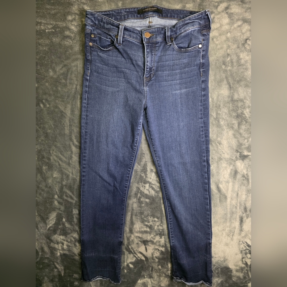 Liverpool dohney dark wash cropped jeans rolledhem size 10 style XM2150A4 - Picture 2 of 9